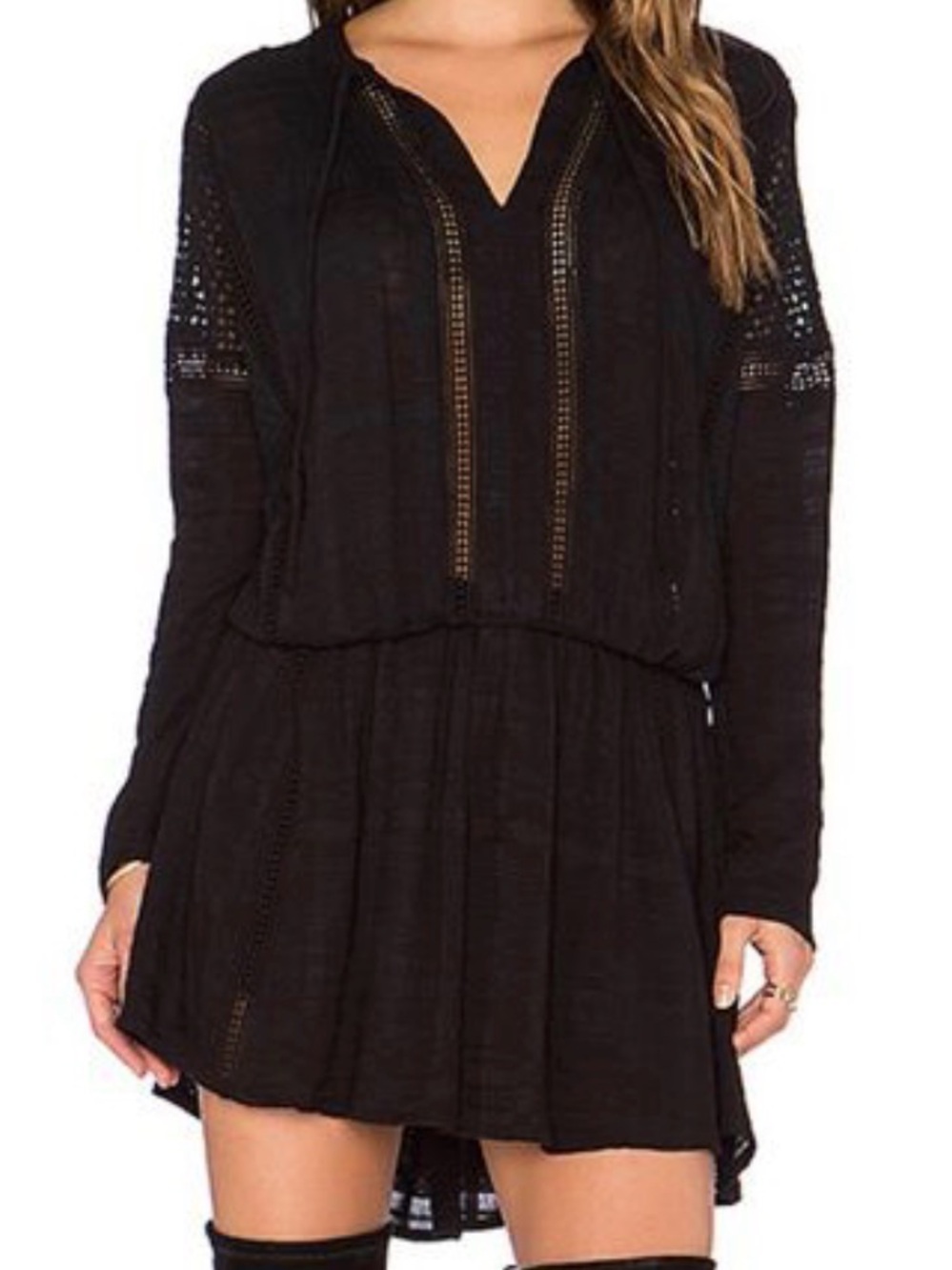 Free People Black Mini Dress with Crochet Trim